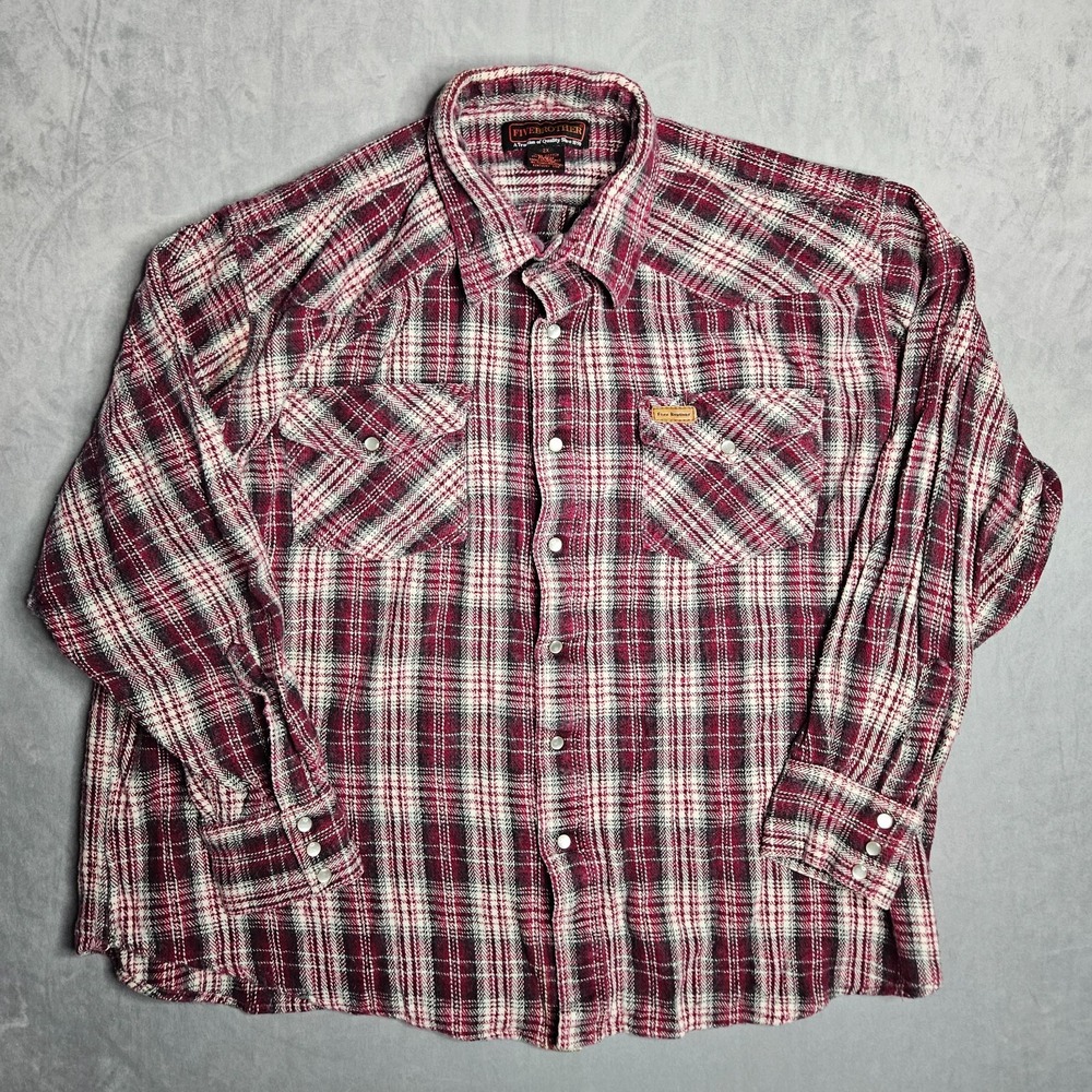Vintage Five Brother Flannel Shirt Mens 2XL Multicolor Plaid Pearl Snap Western